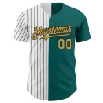 Custom Teal Old Gold-Black Pinstripe Authentic Split Fashion Baseball Jersey Custom Teal Old Gold-Black Pinstripe Authentic Split Fashion Baseball Jersey