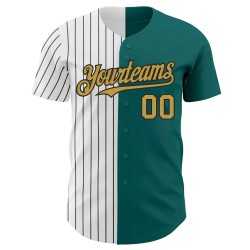 Custom Teal Old Gold-Black Pinstripe Authentic Split Fashion Baseball Jersey