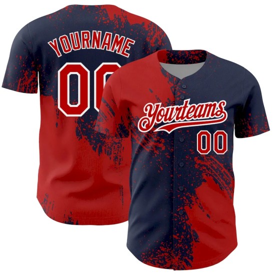 Custom Red Navy-White 3D Pattern Design Abstract Brush Stroke Authentic Baseball Jersey Custom Red Navy-White 3D Pattern Design Abstract Brush Stroke Authentic Baseball Jersey