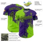 Custom Neon Green Black-Purple 3D Pattern Design Abstract Brush Stroke Authentic Baseball Jersey Custom Neon Green Black-Purple 3D Pattern Design Abstract Brush Stroke Authentic Baseball Jersey