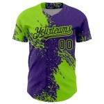 Custom Neon Green Black-Purple 3D Pattern Design Abstract Brush Stroke Authentic Baseball Jersey Custom Neon Green Black-Purple 3D Pattern Design Abstract Brush Stroke Authentic Baseball Jersey