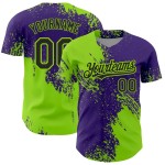 Custom Neon Green Black-Purple 3D Pattern Design Abstract Brush Stroke Authentic Baseball Jersey Custom Neon Green Black-Purple 3D Pattern Design Abstract Brush Stroke Authentic Baseball Jersey