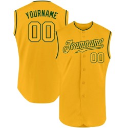 Custom Gold Gold-Green Authentic Sleeveless Baseball Jersey