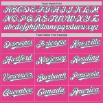 Custom Pink Black-Light Blue Bomber Full-Snap Varsity Letterman Hoodie Jacket