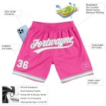 Custom Pink White-Gray Authentic Throwback Basketball Shorts Custom Pink White-Gray Authentic Throwback Basketball Shorts