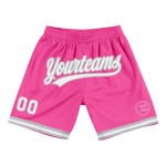 Custom Pink White-Gray Authentic Throwback Basketball Shorts Custom Pink White-Gray Authentic Throwback Basketball Shorts
