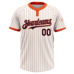 Custom White Orange Pinstripe Navy Two-Button Unisex Softball Jersey Custom White Orange Pinstripe Navy Two-Button Unisex Softball Jersey