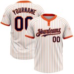Custom White Orange Pinstripe Navy Two-Button Unisex Softball Jersey Custom White Orange Pinstripe Navy Two-Button Unisex Softball Jersey