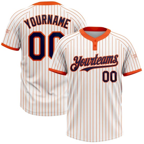 Custom White Orange Pinstripe Navy Two-Button Unisex Softball Jersey Custom White Orange Pinstripe Navy Two-Button Unisex Softball Jersey