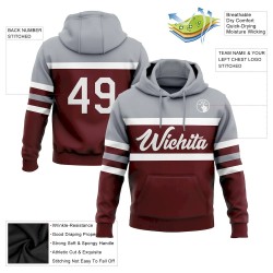 Custom Stitched Burgundy White-Gray Line Sports Pullover Sweatshirt Hoodie