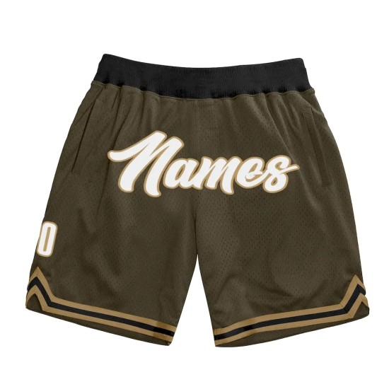 Custom Olive White-Old Gold Authentic Throwback Salute To Service Basketball Shorts Custom Olive White-Old Gold Authentic Throwback Salute To Service Basketball Shorts