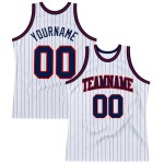 Custom White Navy Pinstripe Navy-Red Authentic Basketball Jersey