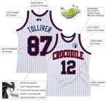 Custom White Navy Pinstripe Navy-Red Authentic Basketball Jersey