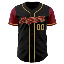 Custom Black Crimson-Old Gold Authentic Two Tone Baseball Jersey