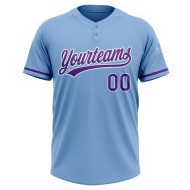 Custom Light Blue Purple-White Two-Button Unisex Softball Jersey Custom Light Blue Purple-White Two-Button Unisex Softball Jersey