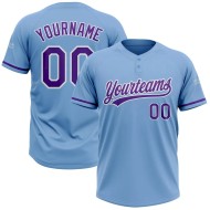Custom Light Blue Purple-White Two-Button Unisex Softball Jersey