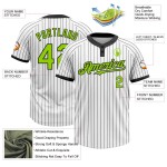 Custom White Black Pinstripe Neon Green Two-Button Unisex Softball Jersey