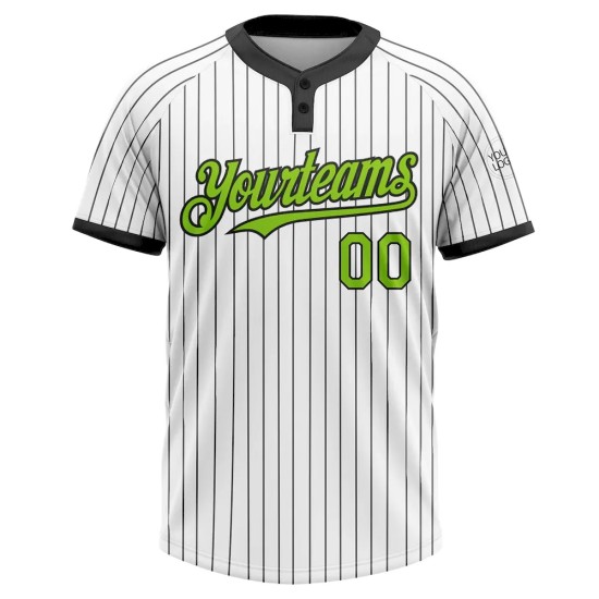 Custom White Black Pinstripe Neon Green Two-Button Unisex Softball Jersey