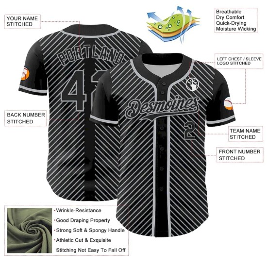 Custom Black Gray 3D Pattern Design Diagonal Stripes Authentic Baseball Jersey Custom Black Gray 3D Pattern Design Diagonal Stripes Authentic Baseball Jersey