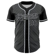 Custom Black Gray 3D Pattern Design Diagonal Stripes Authentic Baseball Jersey