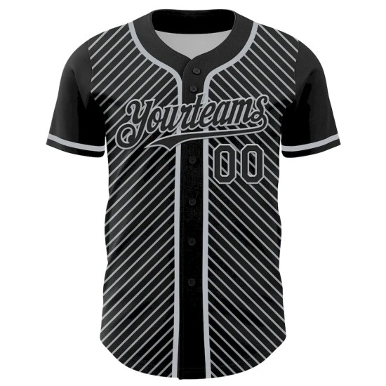 Custom Black Gray 3D Pattern Design Diagonal Stripes Authentic Baseball Jersey Custom Black Gray 3D Pattern Design Diagonal Stripes Authentic Baseball Jersey