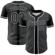 Custom Black Gray 3D Pattern Design Diagonal Stripes Authentic Baseball Jersey