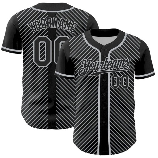Custom Black Gray 3D Pattern Design Diagonal Stripes Authentic Baseball Jersey Custom Black Gray 3D Pattern Design Diagonal Stripes Authentic Baseball Jersey