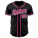 Custom Black Pink-White Authentic Baseball Jersey