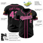 Custom Black Pink-White Authentic Baseball Jersey